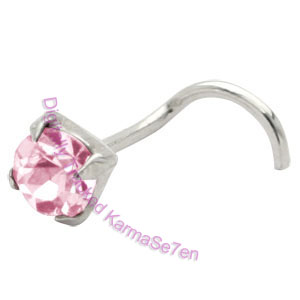 Claw Set Jewel (3mm) - Pink - Silver Nose Stud